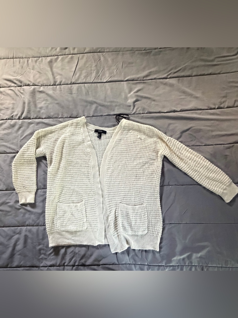 Forever 21 Cream Waffle Knit Open-Front Cardigan